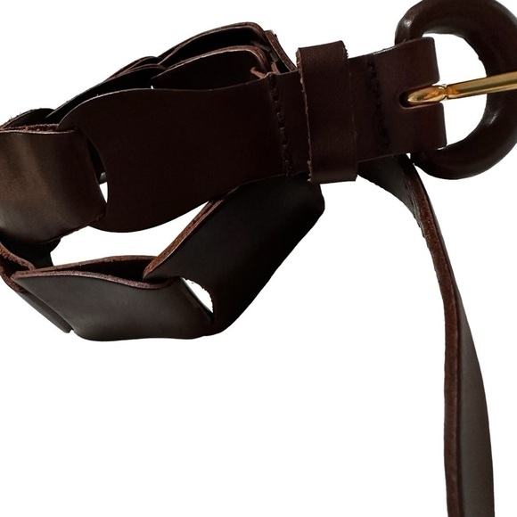 Brown Italian Leather Women's Looped Belt, Medium - Picture 11 of 13